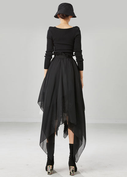 Black Asymmetrical Chiffon Holiday Skirts Summer