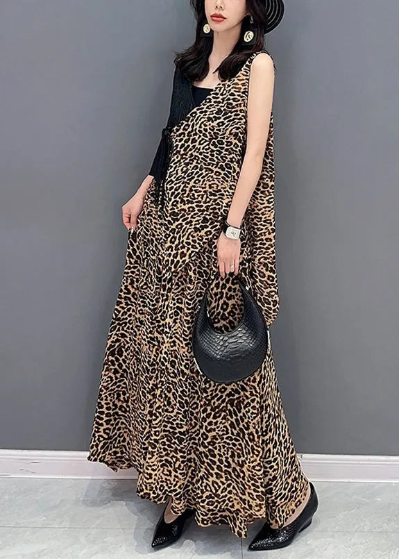 Leopard Tie Waist Top and Maxi Skirts Two Pieces Set Summer