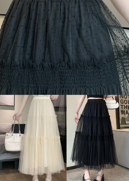 French Versatile Apricot Wrinkled Patchwork Tulle Skirt Spring