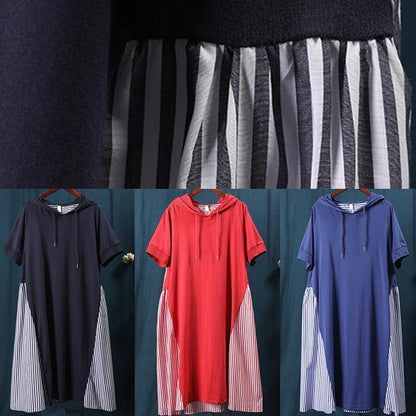100% Hooded Patchwork Striped Quilting Dresses Tutorials Red Maxi Dress