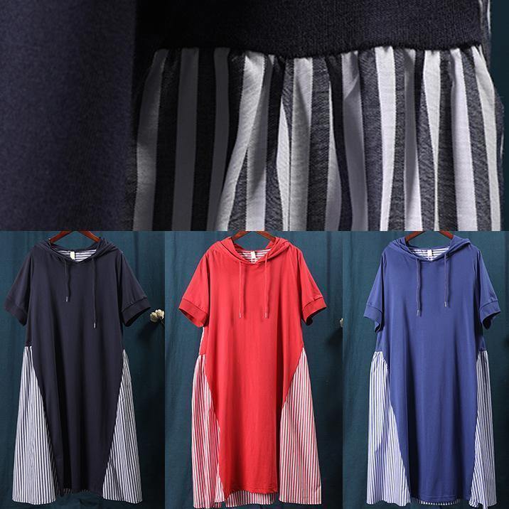 100% Hooded Patchwork Striped Quilting Dresses Tutorials Red Maxi Dress