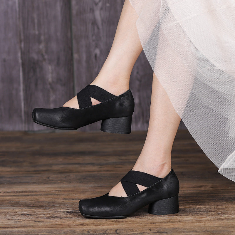 Retro Cowhide Leather Pumps Shoes
