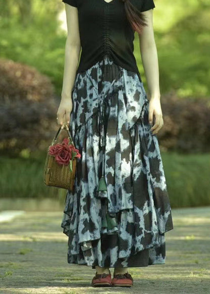 Tie Dye Exra Large Hem Lace Up Cotton Maxi Skirts Spring