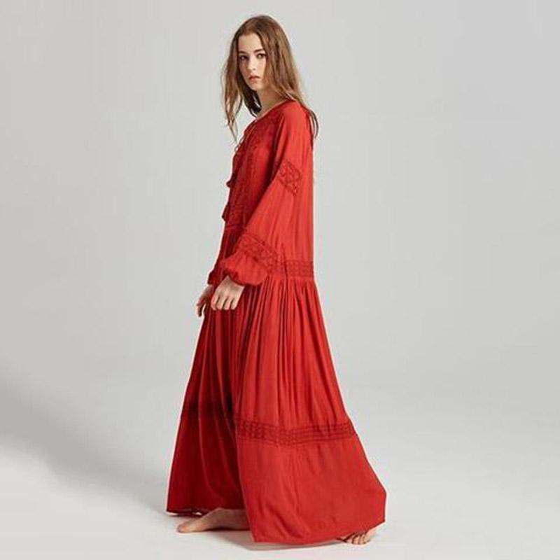 Bohemia Tassels Embroidery Long Sleeves Maxi Dress