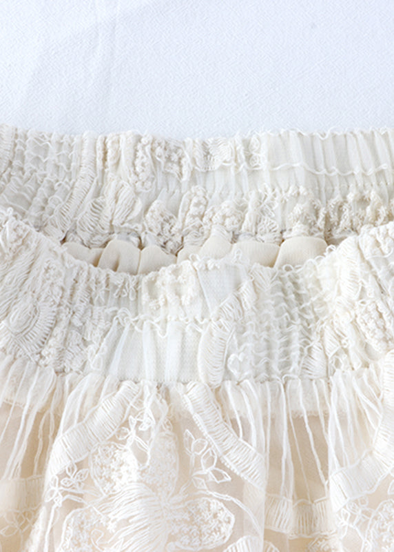Apricot Elastic Waist Tulle a Line Skirt Fall