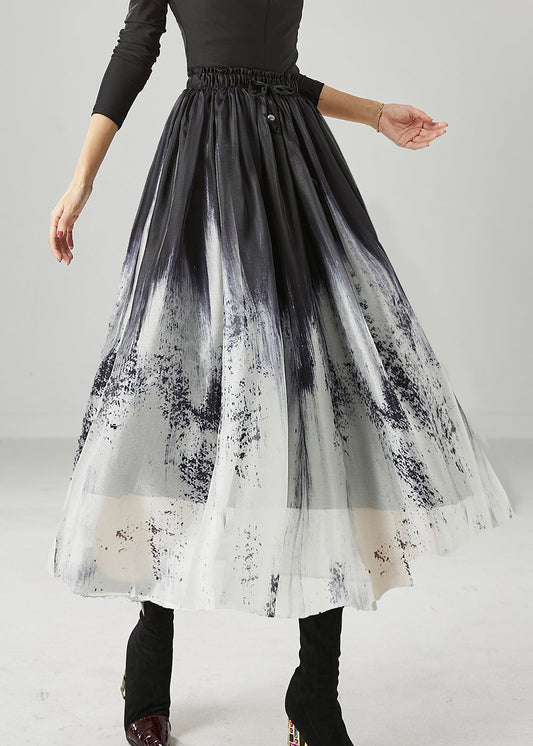 Gradient Color Elastic Waist Tie Dye Silk Skirts Summer