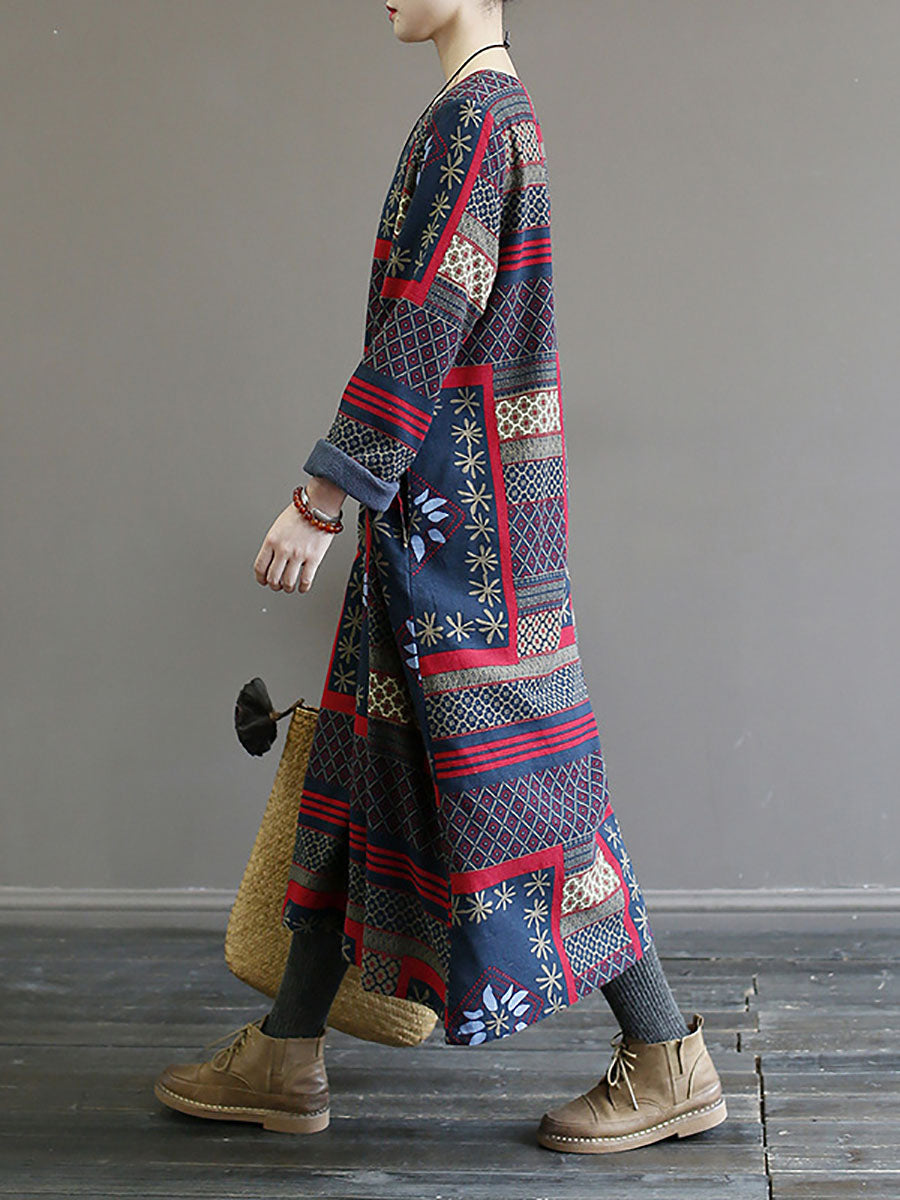 Winter Pocket Print Loose Dress