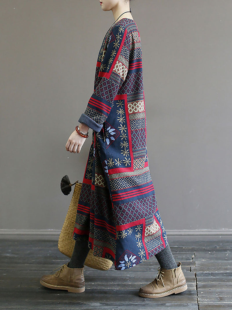 Winter Pocket Print Loose Dress