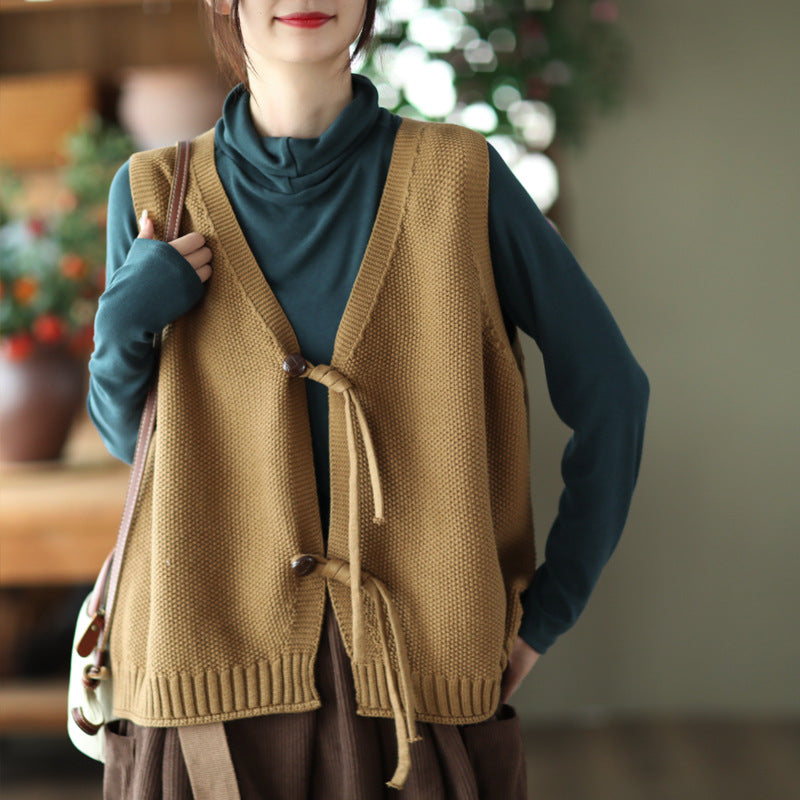 Cotton Knit Sleeveless V-neck Vest