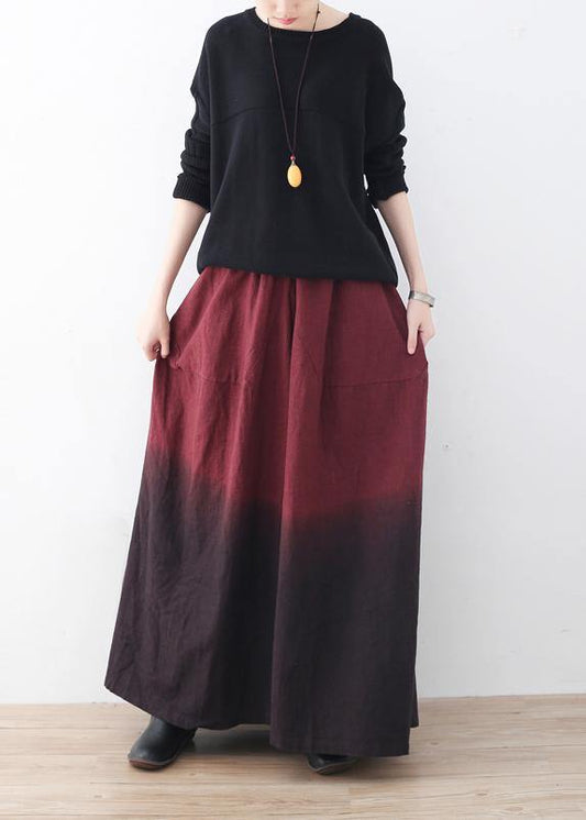 Winter Red New Literary Retro Drawstring Loose Wide Leg Skirt Pants
