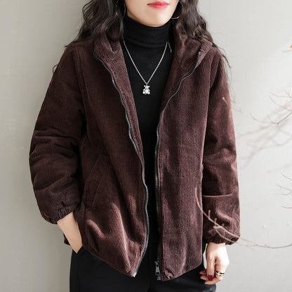 Winter Cotton Corduroy Hooded Jacket
