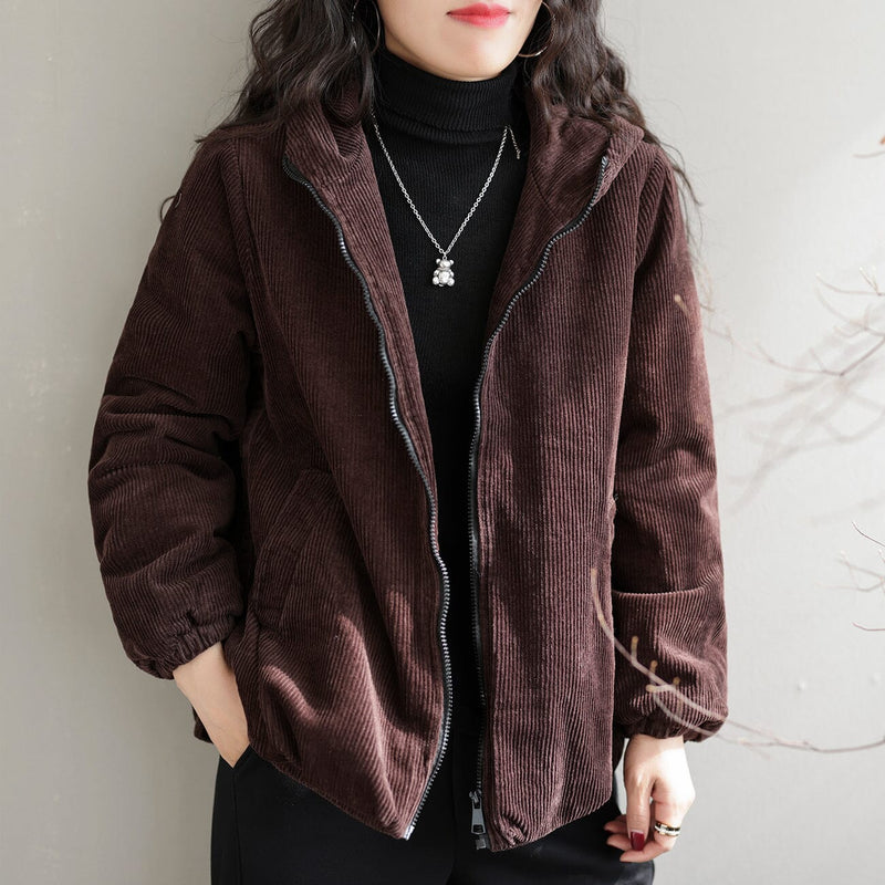 Winter Cotton Corduroy Hooded Jacket