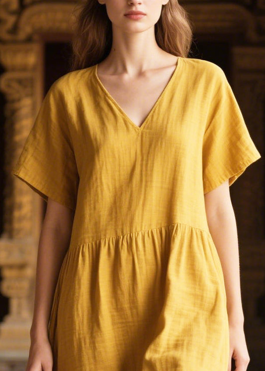 Yellow Ruffles Patchwork Cotton Long Dress Summer