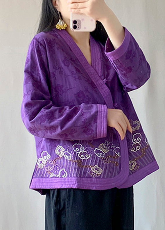 Handmade Purple Embroidered Tops Long Sleeve