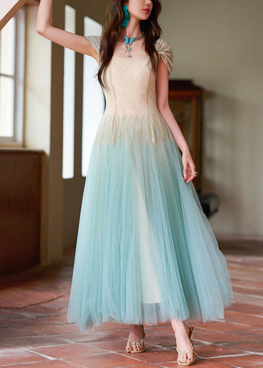 Apricot Sequins Lace Patchwork Tulle Long Dress Summer