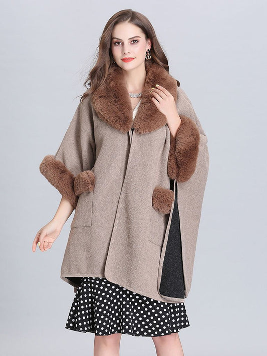 Poncho Knitwear Faux Fur Coat Shawl Collar Sweaters