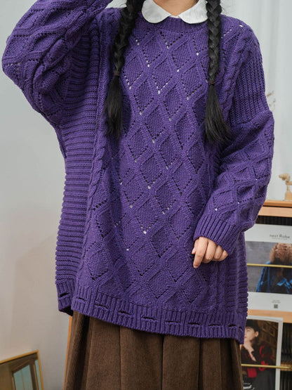 Winter Artsy Rhomboids Knitted Loose Sweater