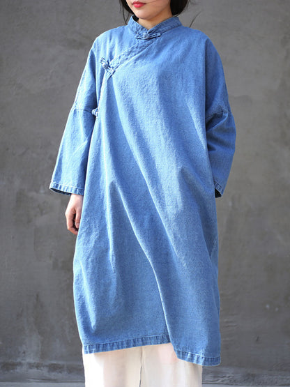 Spring Frog Denim Loose Dress