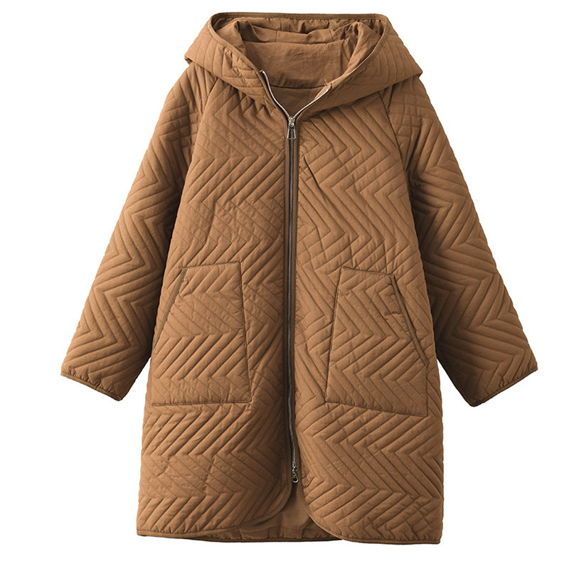 Retro Quilted Diamond Thickened Mid-length Coat