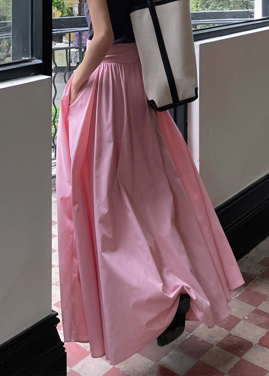 Brief Pink Wrinkled High Waist Pockets a Line Skirts Summer