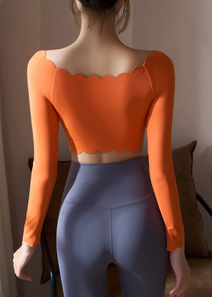 Orange Ruffled Patchwork Yoga Top