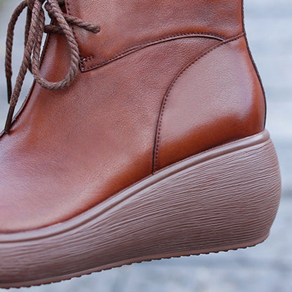 Cozy Platform Leather Lace Up Boots