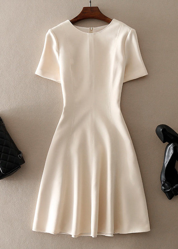 Apricot O-neck Patchwork Maxi Dress Short Sleeve
