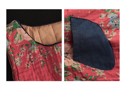 -print Cotton and Linen Quilted Vest