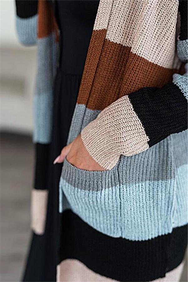 Wide Striped Knit Cardigan