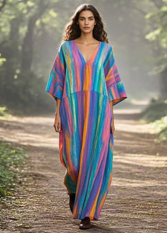 Rainbow Oversized Tie Dye Cotton Maxi Dresses Summer