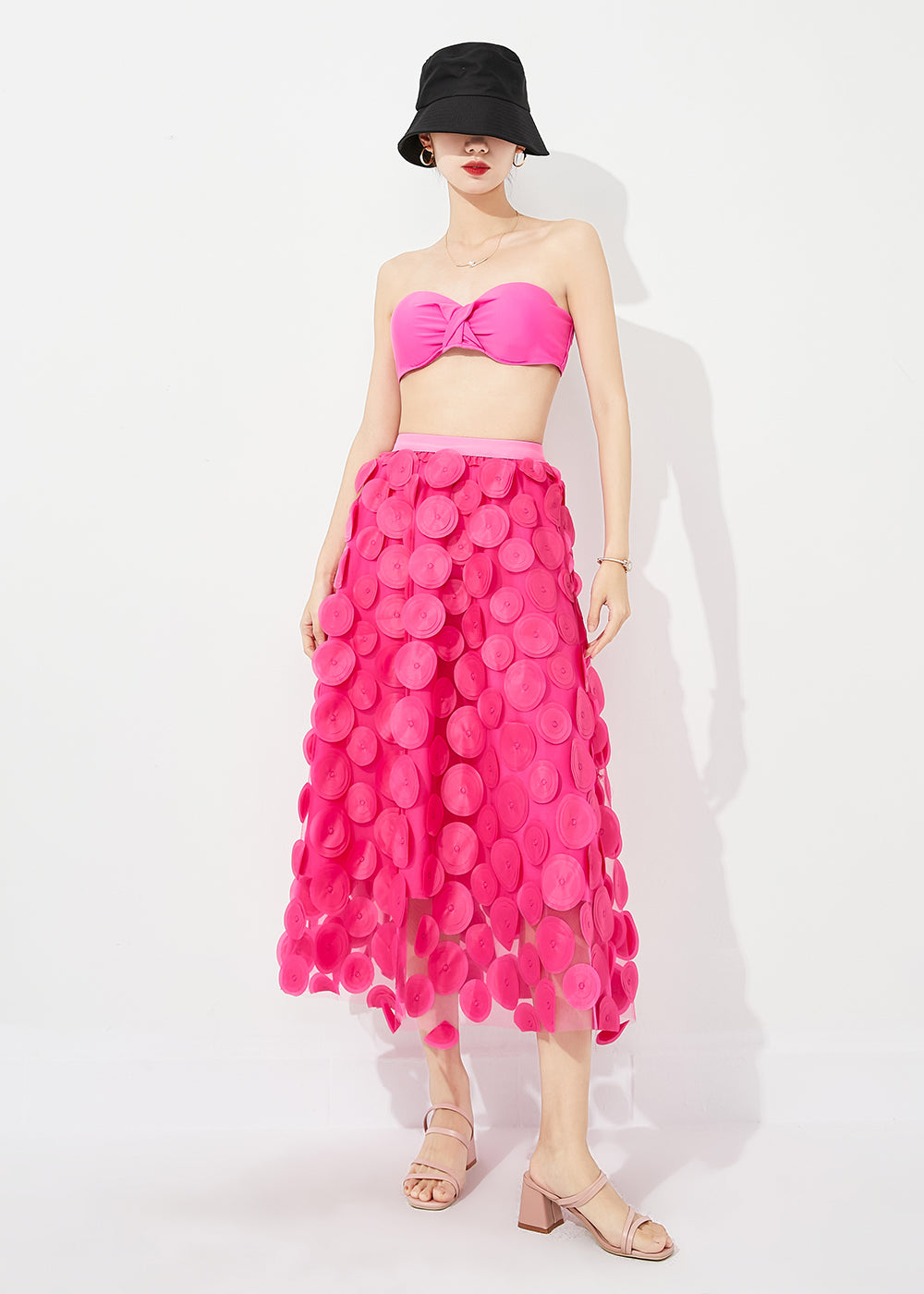 Rose Elastic Waist Exra Large Hem Tulle Skirt Summer