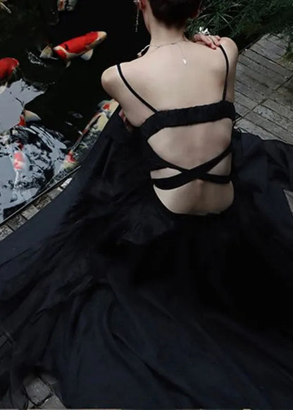 Diy Black V Neck Butterfly Tulle Vest and Maxi Skirts Two Pieces Set Summer
