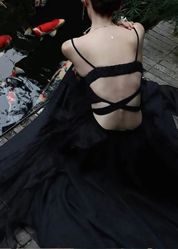 Diy Black V Neck Butterfly Tulle Vest and Maxi Skirts Two Pieces Set Summer