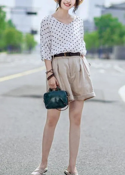 Linen Blouse Linen Dot V-neck Blouse