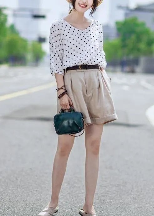 Linen Blouse Linen Dot V-neck Blouse