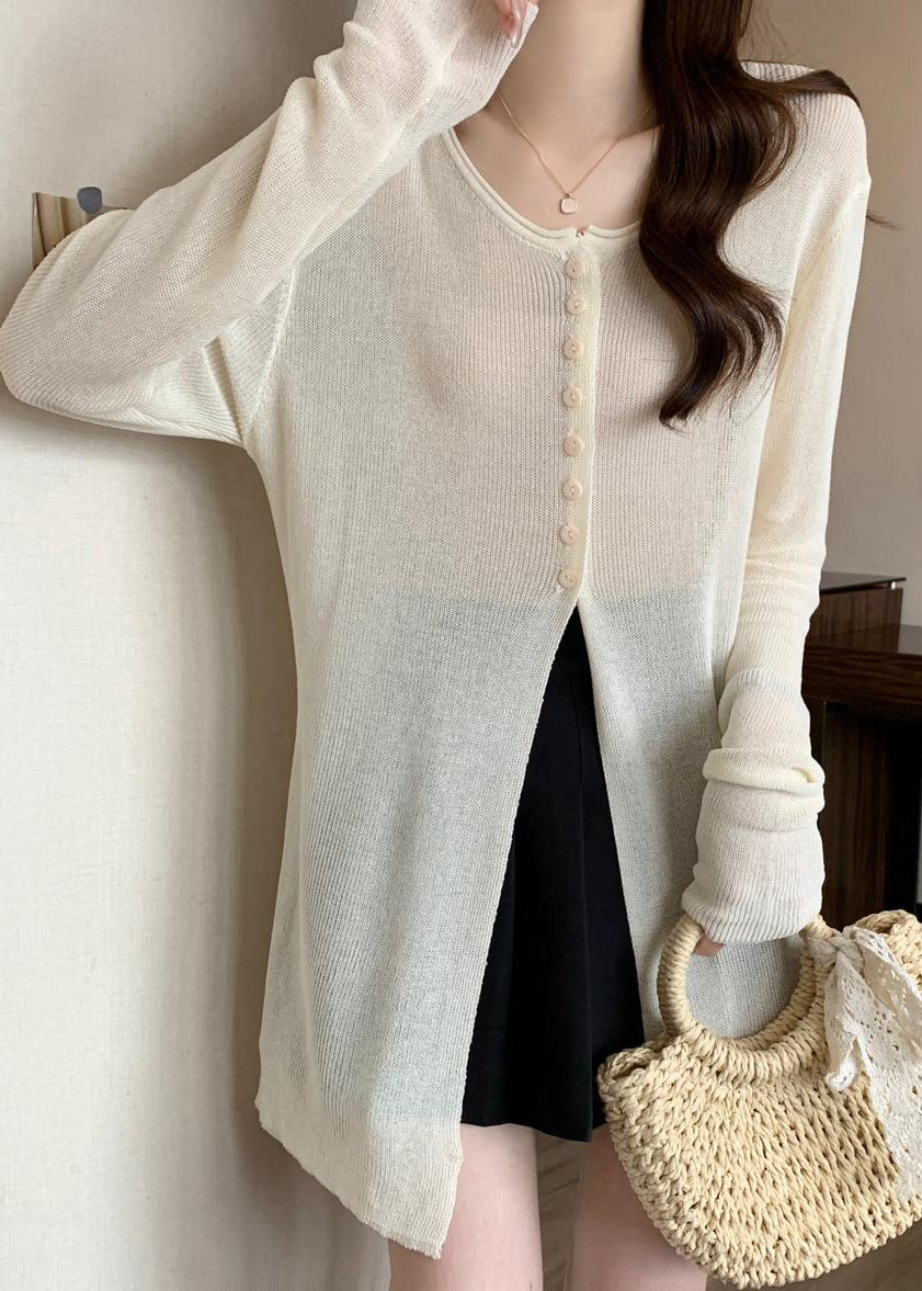 White Side Open Single Breasted Knit Sweater Fall