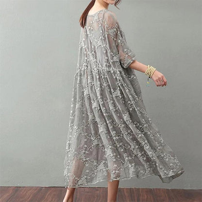 Gray Maxi Dress Lace Gown Top Quality Bracelet Sleeved Gown ( Limited Stock)