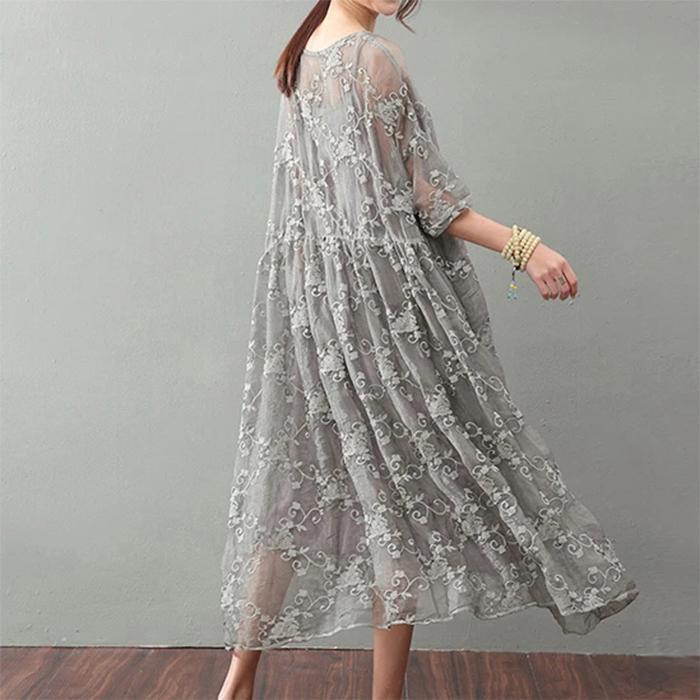 Gray Maxi Dress Lace Gown Top Quality Bracelet Sleeved Gown ( Limited Stock)