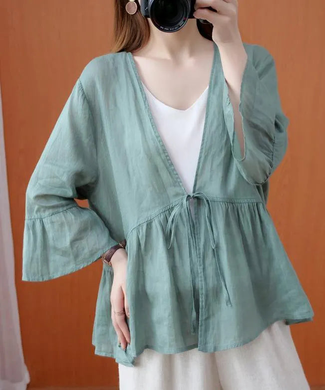 Diy V Neck Ruffles Summer Clothes for Shape Green Blouse