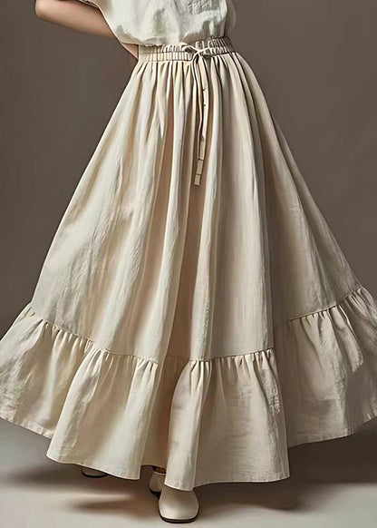 White Elastic Waist Exra Large Hem Linen Skirt Summer