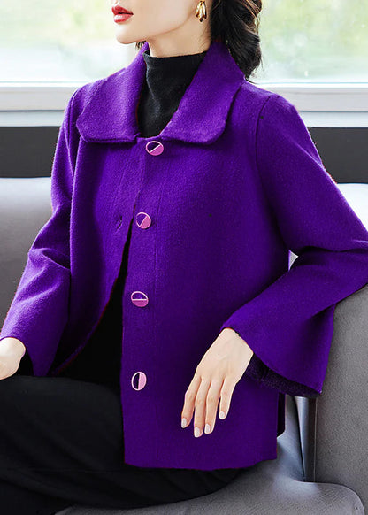 Classy Yellow Peter Pan Collar Pockets Woolen Coat Fall