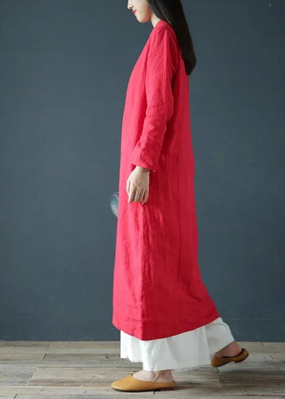 V Neck Long Sleeve Tunics Outfits Red Maxi Dress