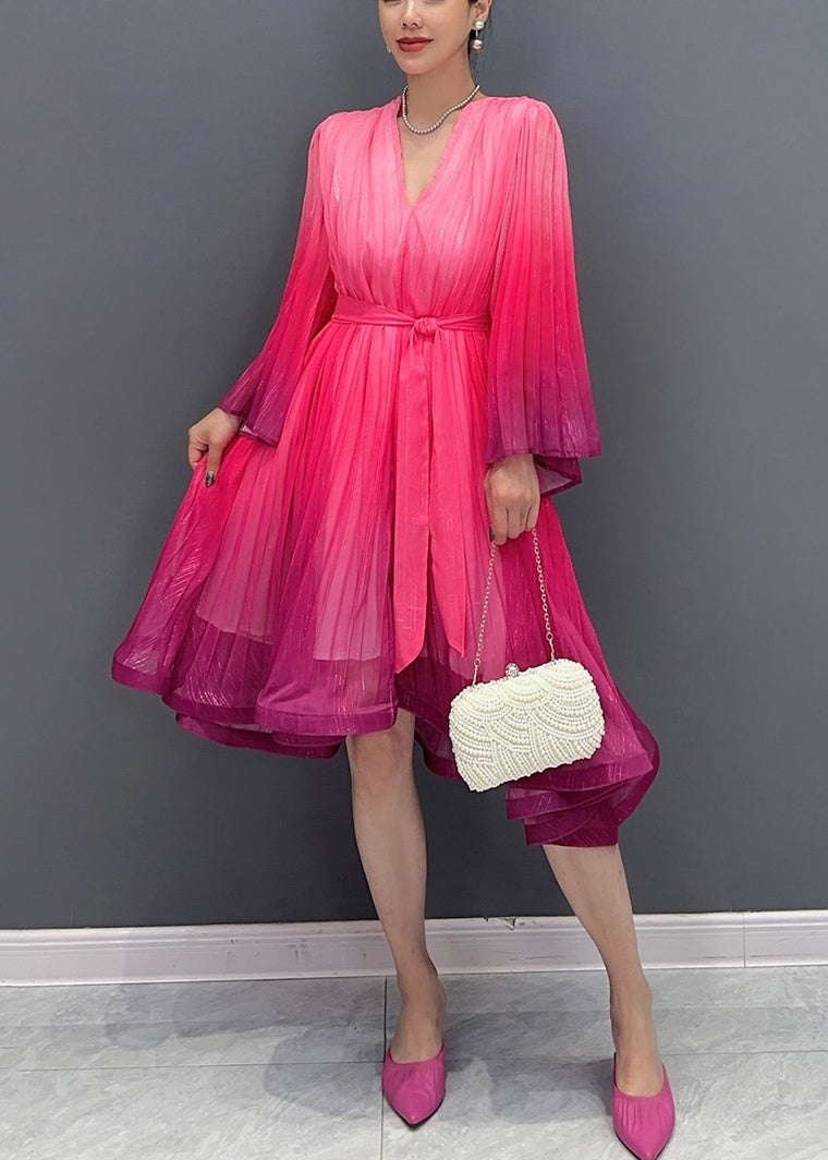 Red V Neck Layered Long Dresses Fall