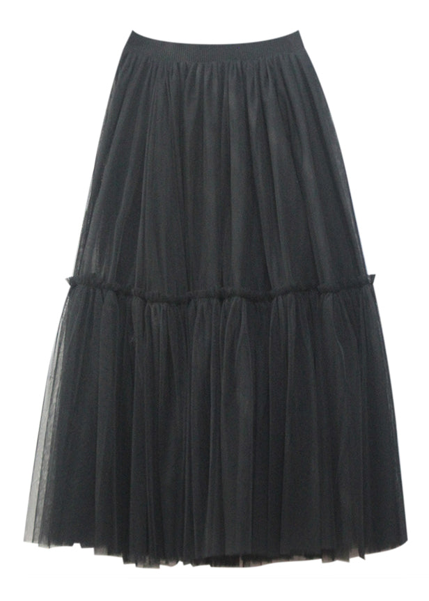 Modern Black Layered Design Ruffled Patchwork Tulle a Line Skirts Fall