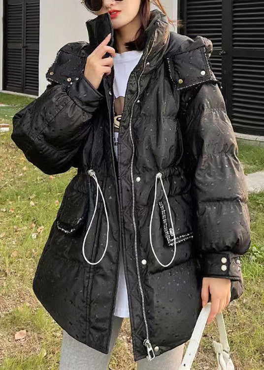 Beige Hooded Drawstring Patchwork Detachable Sleeve Duck Down Puffer Coat Winter