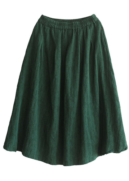 Blackish Green Elastic Waist Cotton Skirt