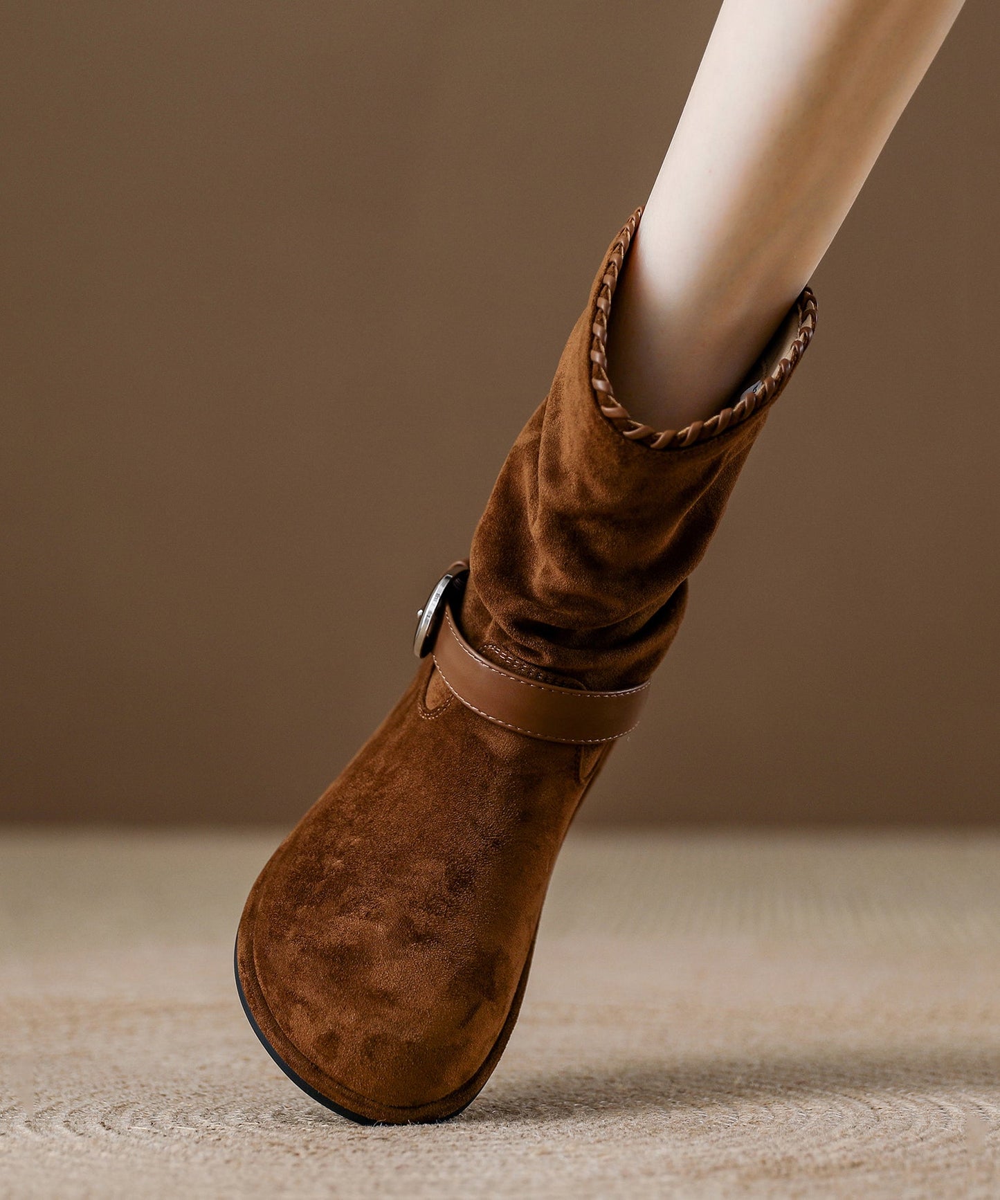 New Brown Suede Wrinkled Splicing Boots