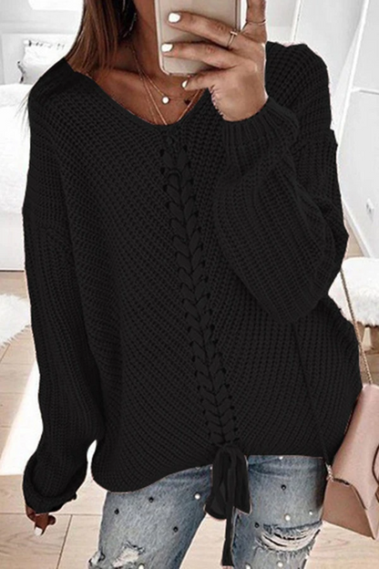 Color Drawstring Knitted Sweater