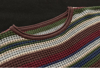 Colorful Red Striped Cotton Knitted Sweater