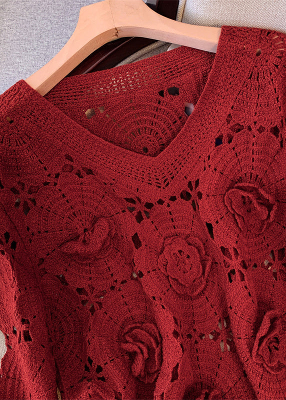 Boutique Red Oversized Decorated Knit Sweaters Fall